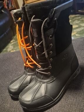 UGG Black Boots with Orange Lace Accent